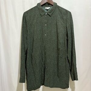 J. Jill Shirt Womens L Button Up Patterned Long Sleeve Shirt Green‎ Top